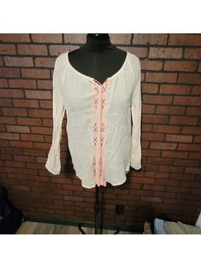 Mine Too cream colored bohemian inspired embroidered design on gauze material